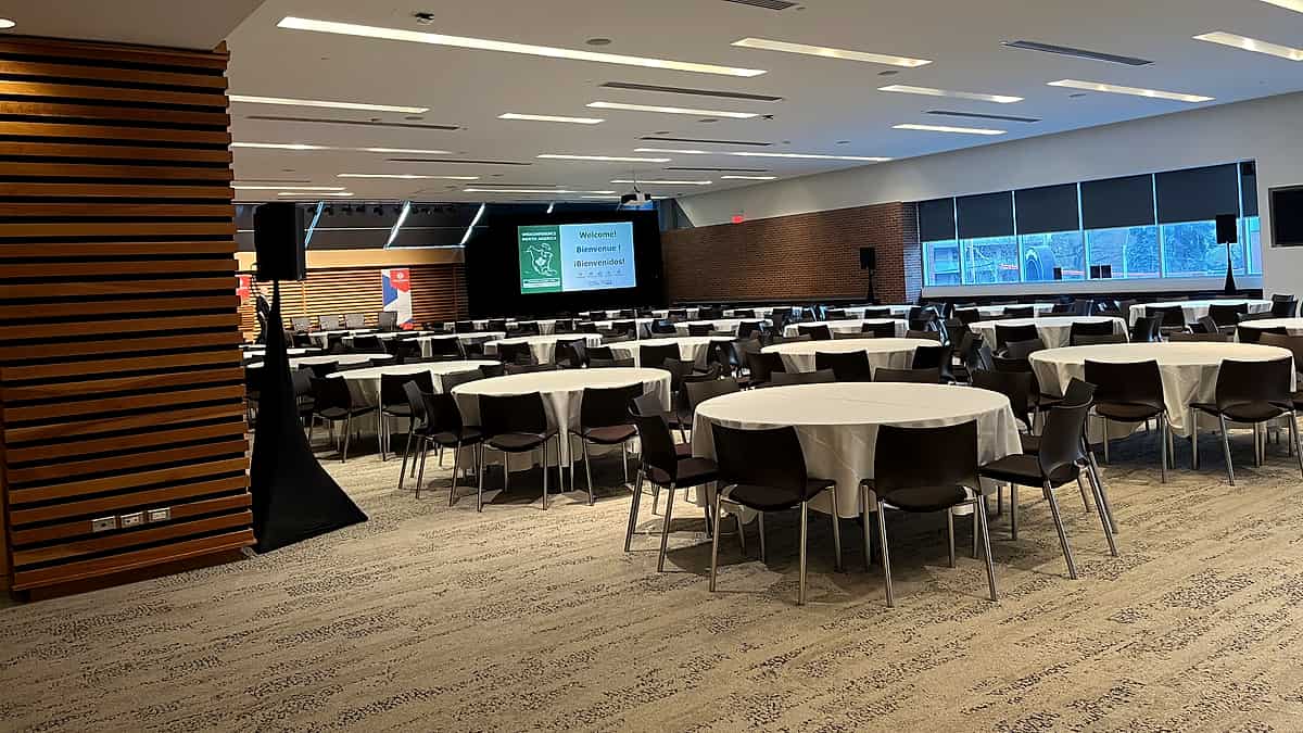Empty conference room tables before the start of the Toronto confernce