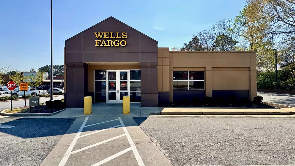 Exterior of a modern Wells Fargo bank branch in Athens, Georgia