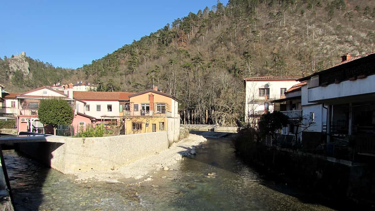 Confluence of two Vipava rivers headwaters near the Tabor bridge in Vipava