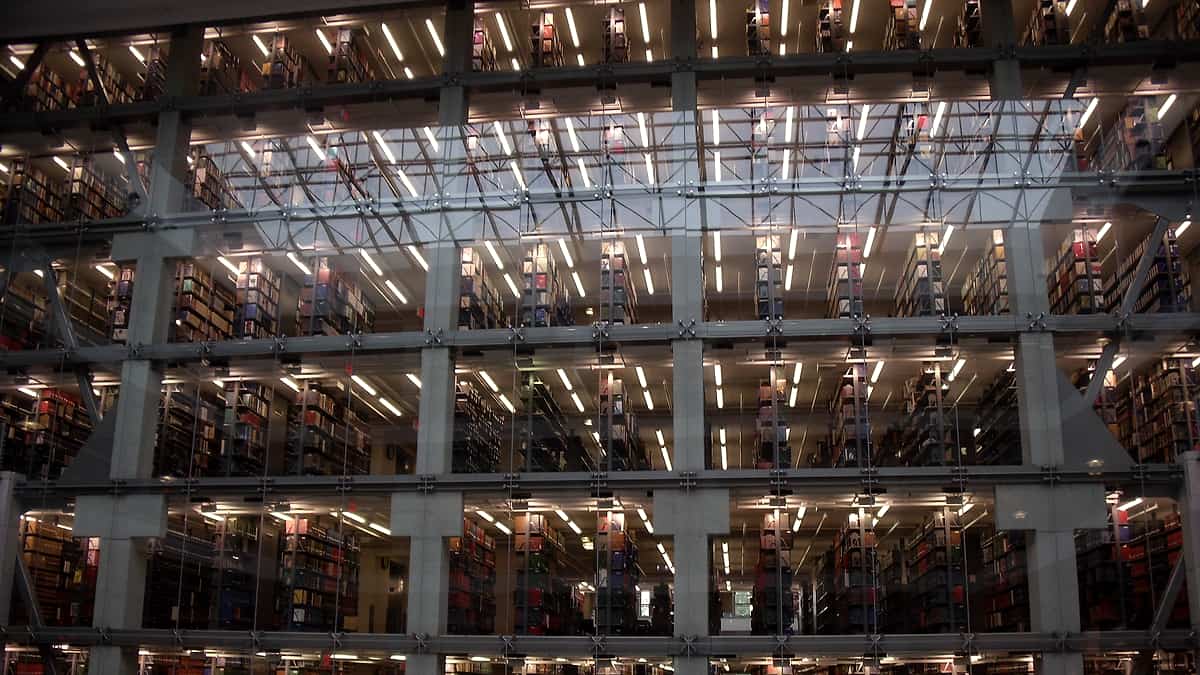 The stacks at the William Oxley Thompson Memorial Library, as viewed from the East Atrium